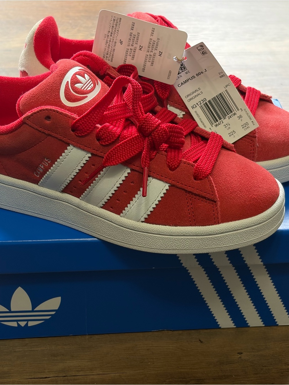 adidas Kids Campus Sneakers in Red and White - MIXED SIZES *ONE 4Y and ONE 5.5Y*